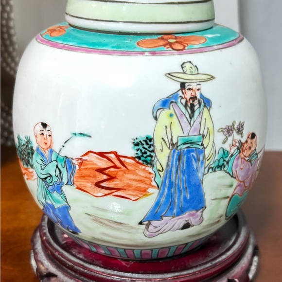 Vtg Antique CHINESE Asian Porcelain VASE Ginger Jar FAMILLE VERTE Children QING - Picture 12 of 13